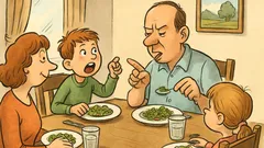 Vic: Očka, očka! Med kosilom...